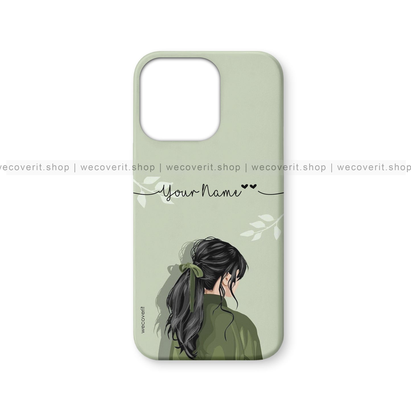 Green Girl with Leaves Illustration Name Mobile Cover