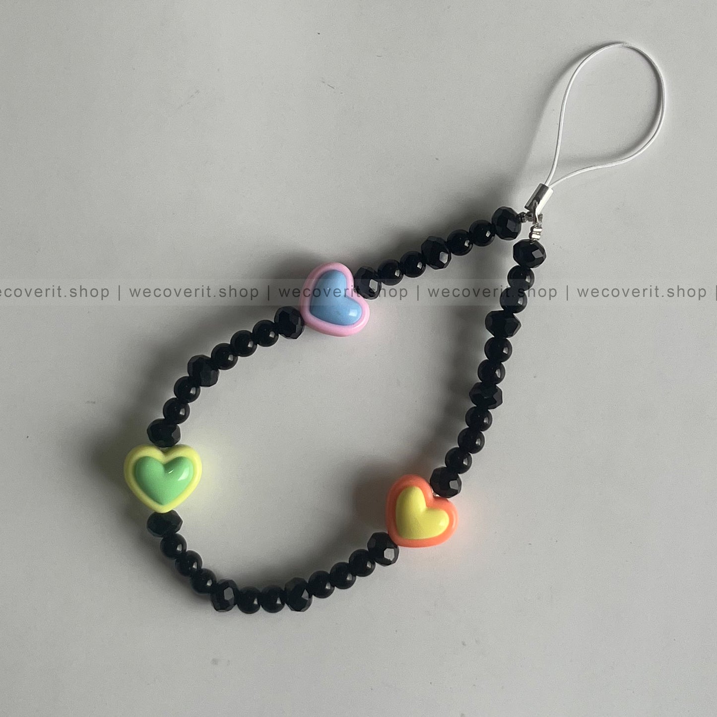 Black Pearl With Colored Hearts Mobile Charm