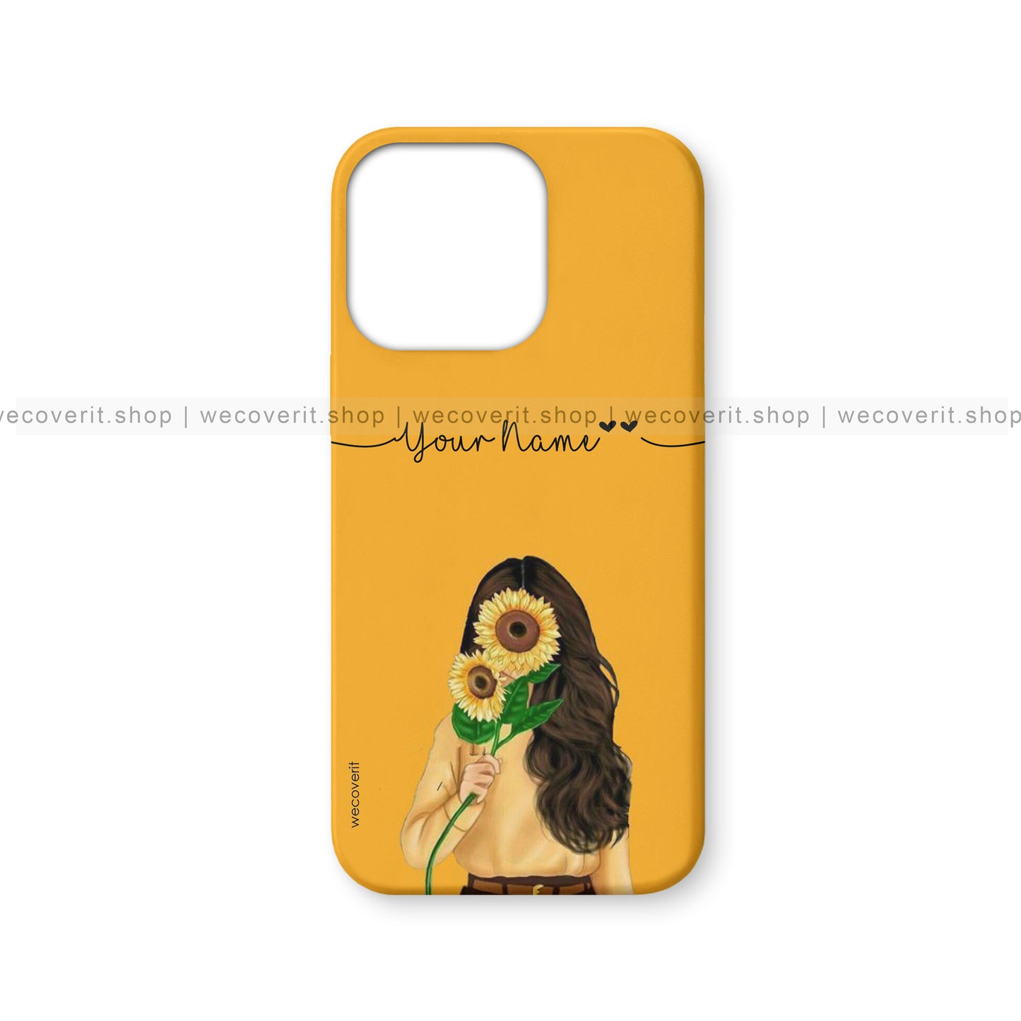 Yellow Girl with Sunflower Illustration Name Mobile Cover