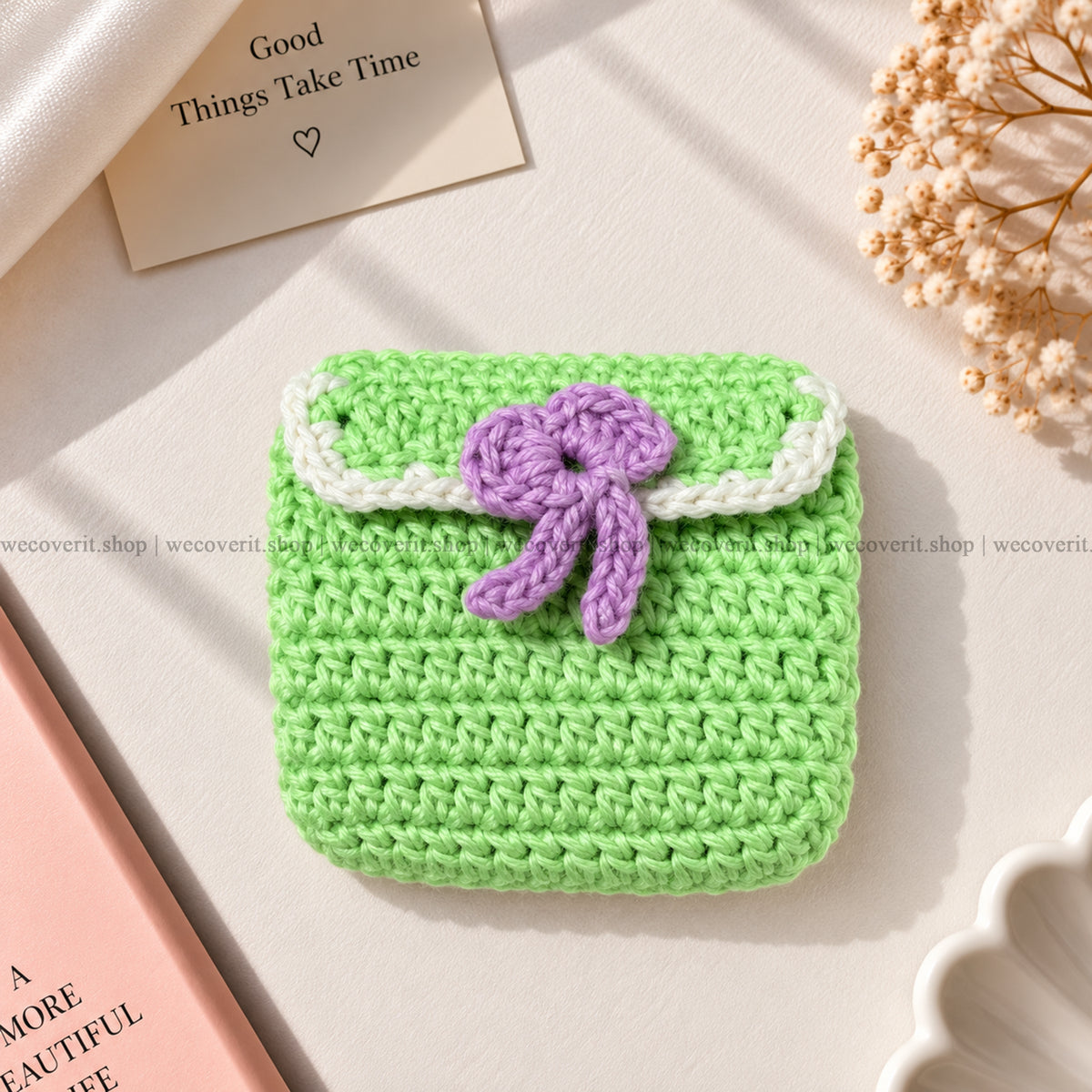 Crochet Green Earphones Case