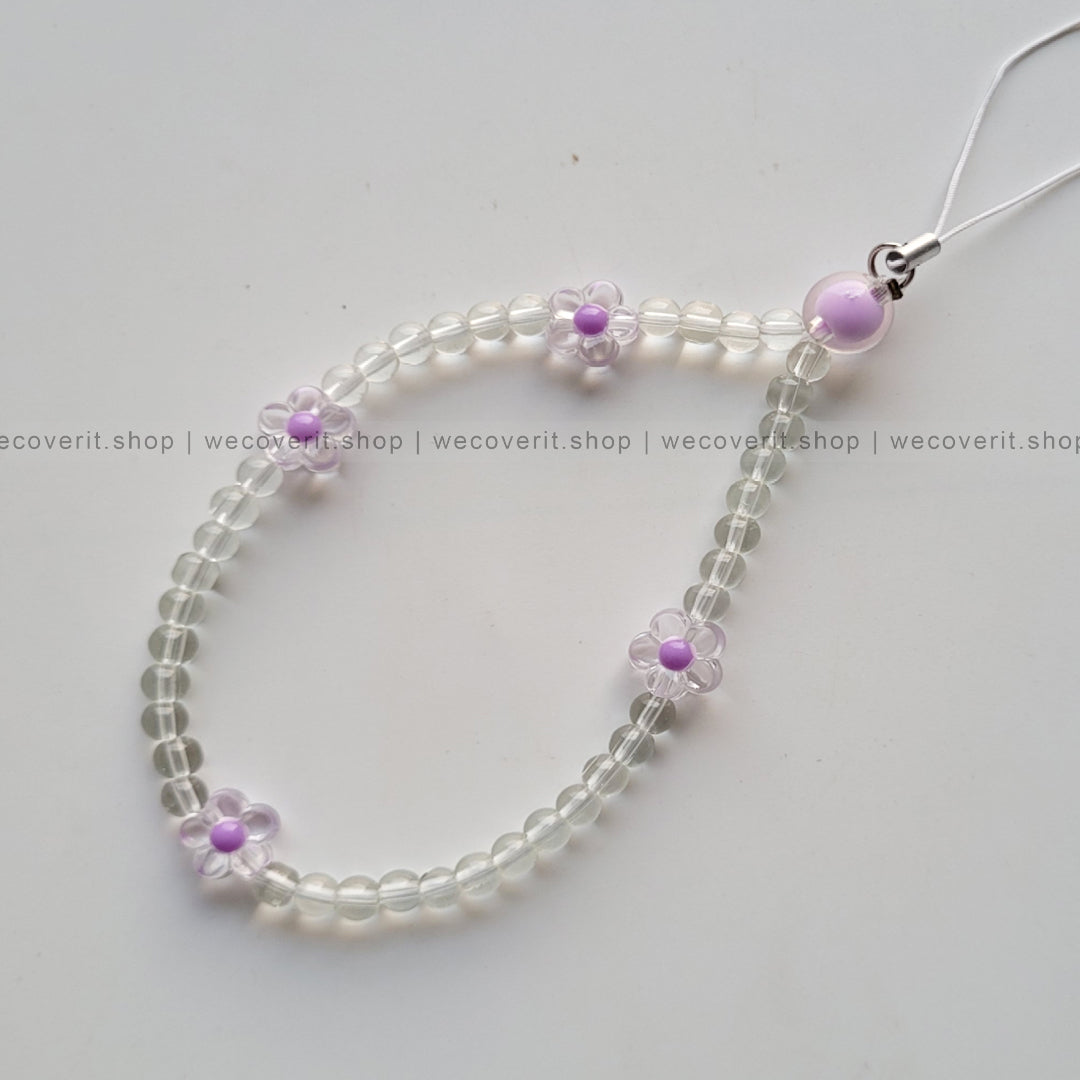 Purple Floral with Crystal Beads Mobile Charm