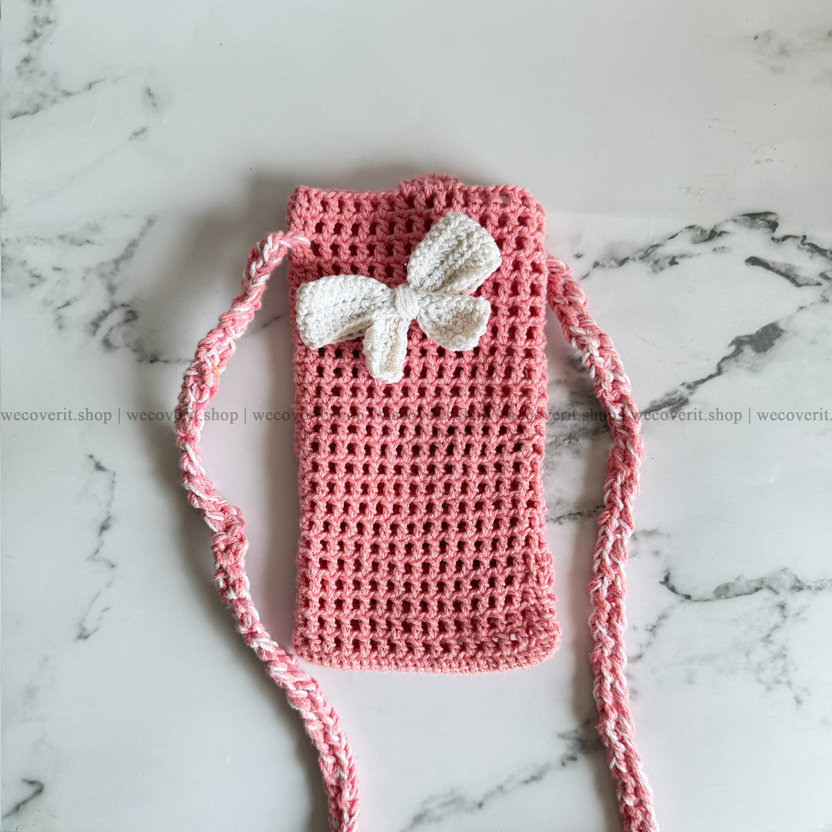 Blush Bow Crochet Phone Sling