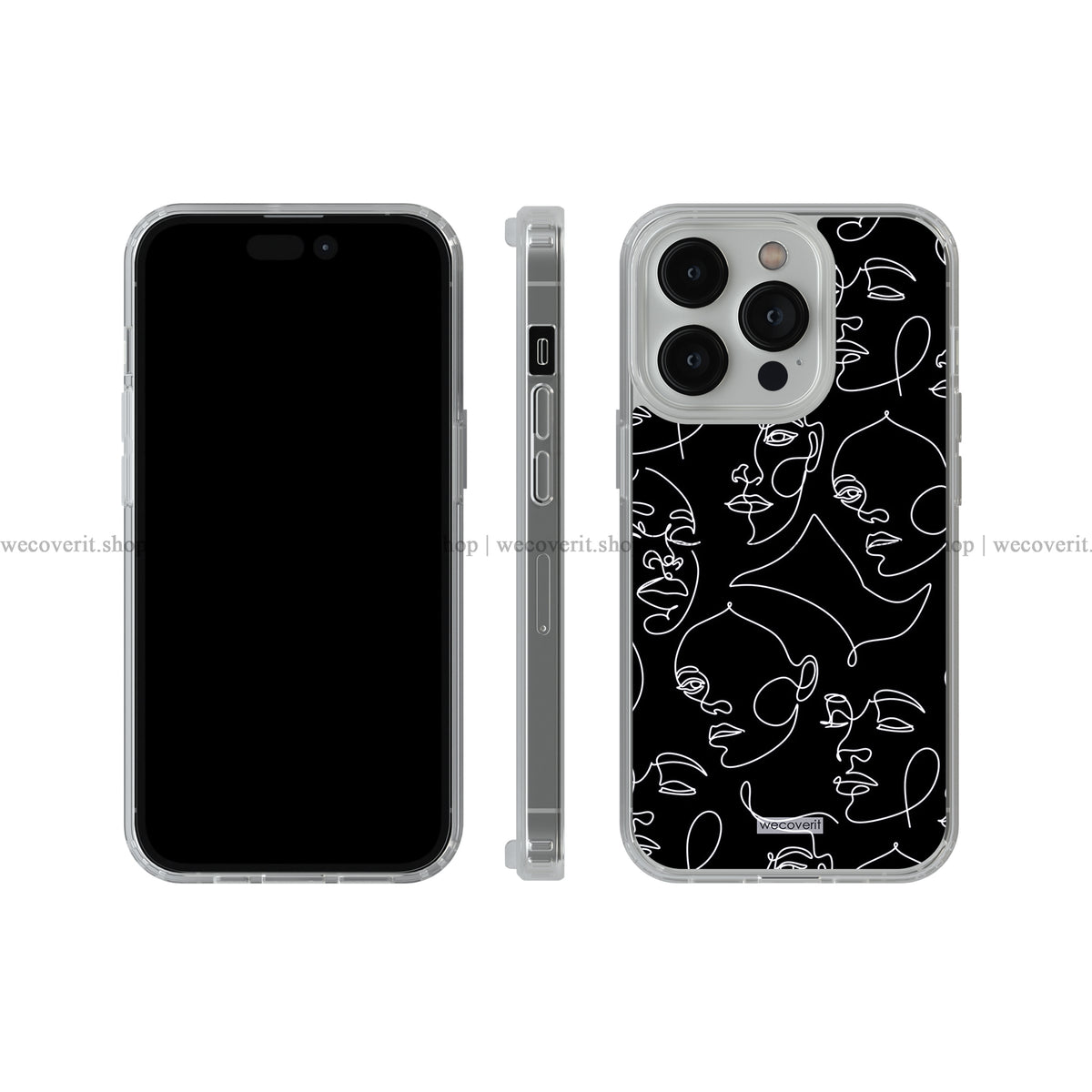 Black And White Line Faces Abstract Art Soft Mobile Cover