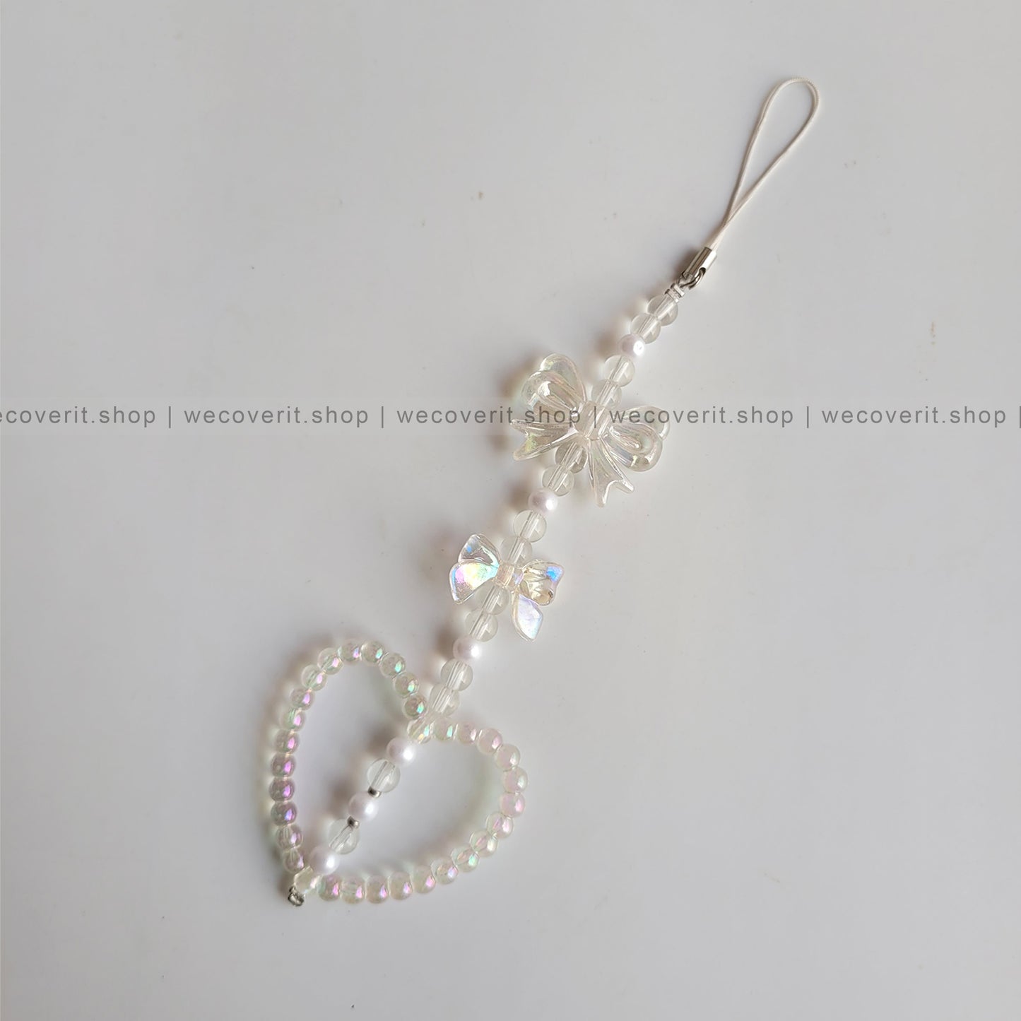 Heart & Bow Shaped Pearl Mobile Charm