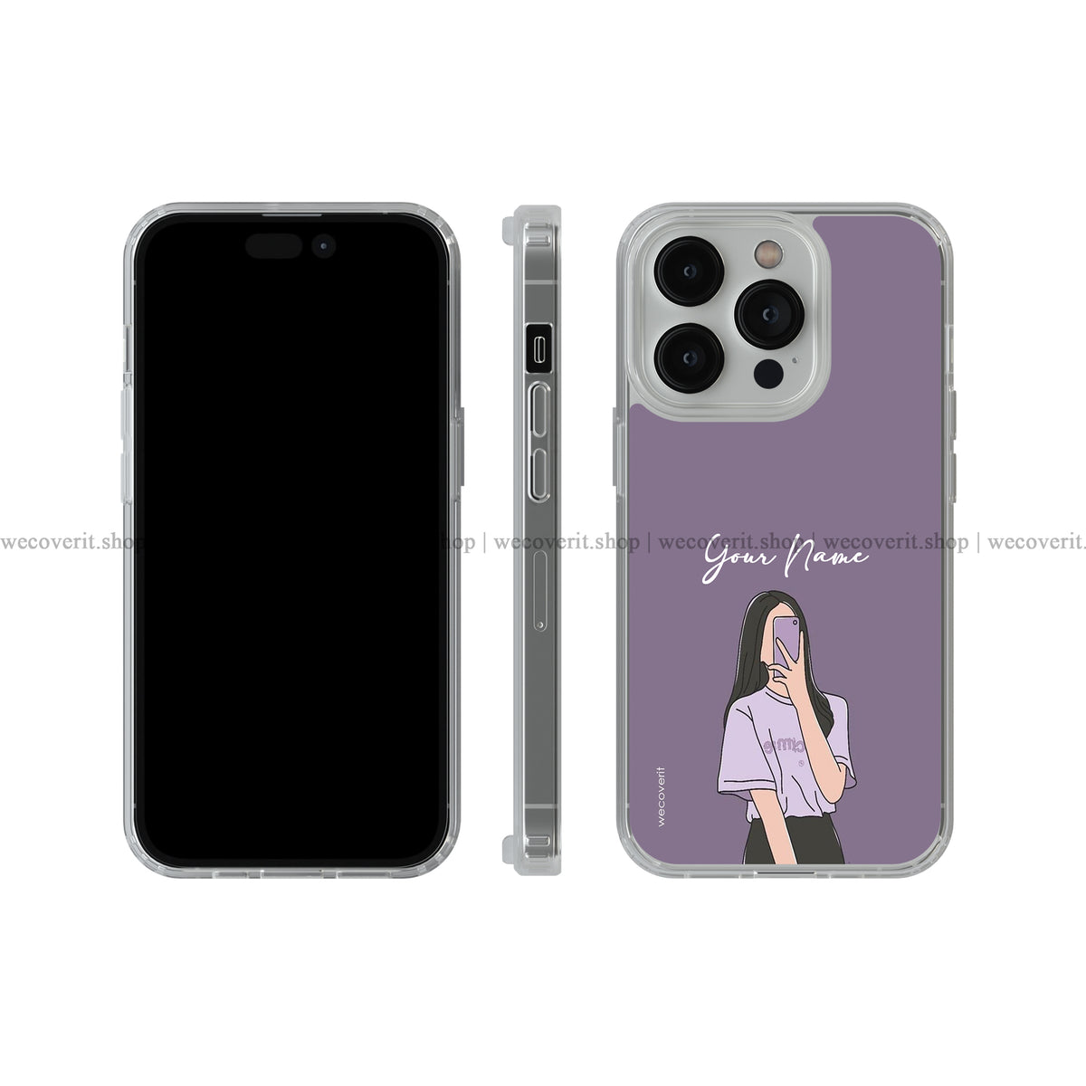 Purplee Selfie Girl Illustration Name Soft Mobile Cover