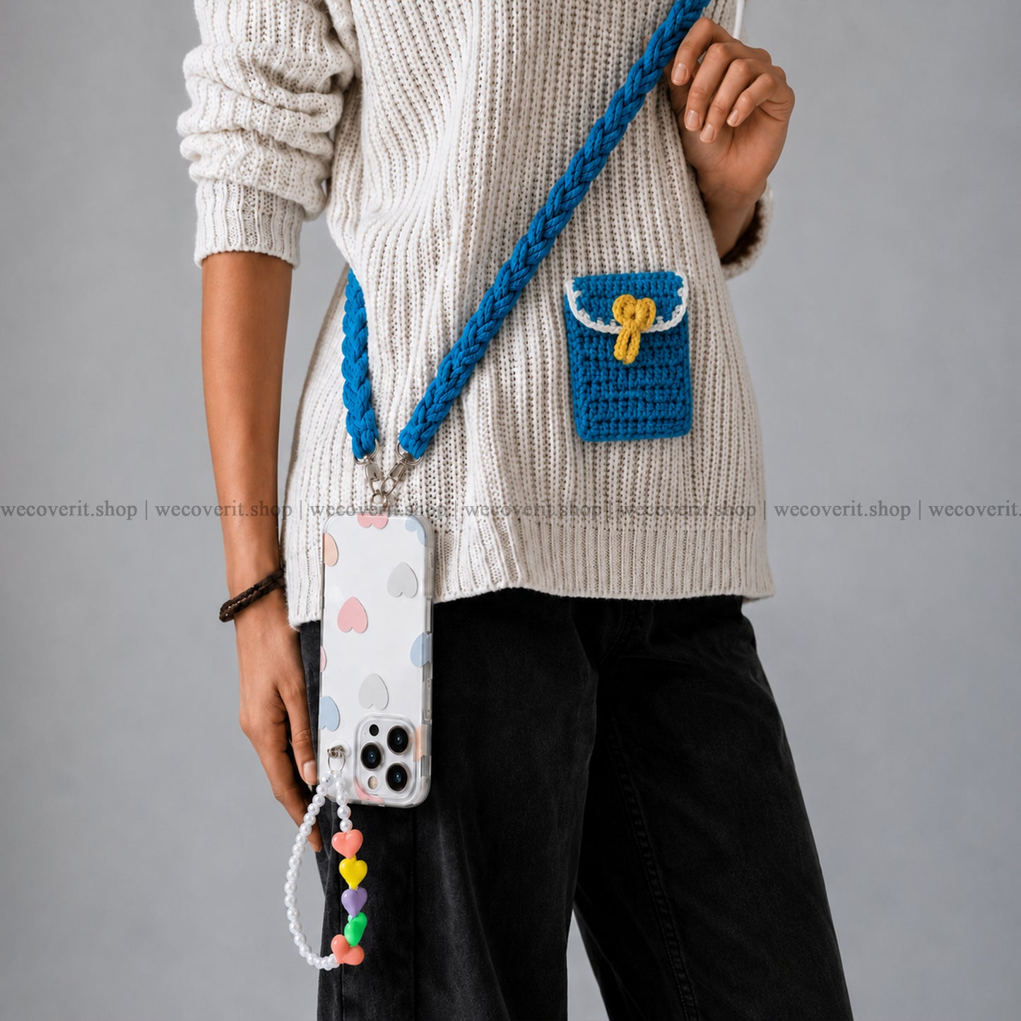 Crochet Blue Phone Slings with Pocket