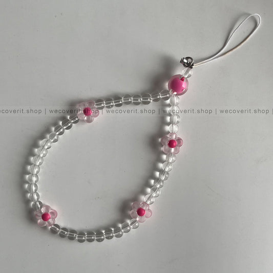 Pink Flowers Crystal Pearl Mobile Charm