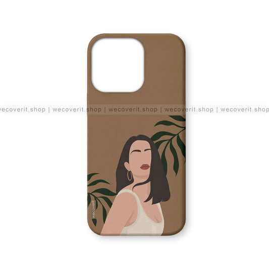 Brown Aesthetic Girl Illustration Name Mobile Cover
