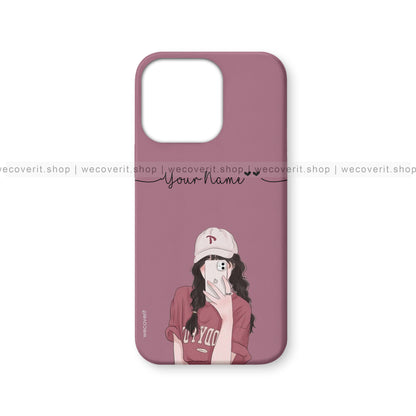 Purple Selfie Girl Illustration Name Mobile Cover
