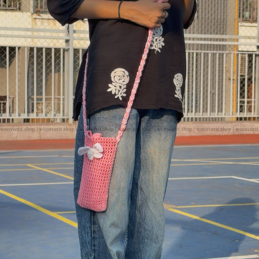 Blush Bow Crochet Bag
