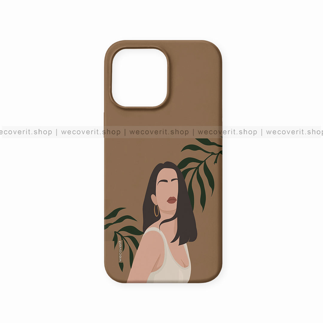 Brown Aesthetic Girl Illustration Name Mobile Cover