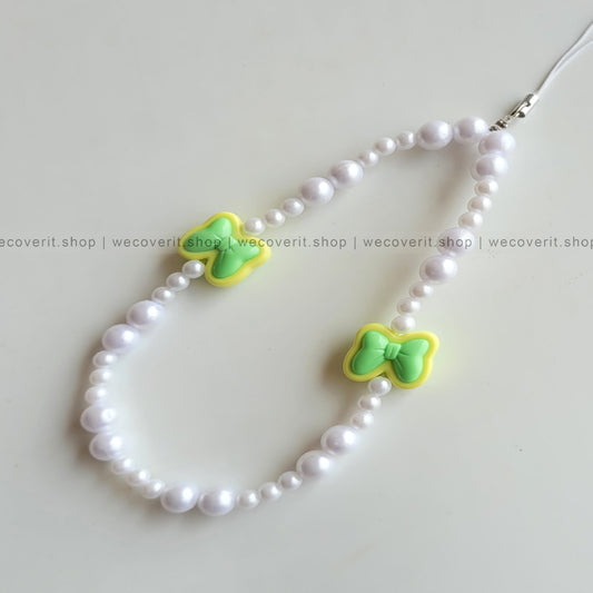 Yellow & Green Bow with Pearls Mobile Charm