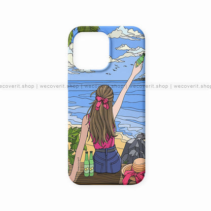 Enjoying On A Beach Girl Illustration Mobile Cover