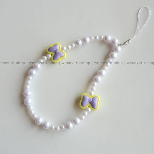 Yellow & Purple Bow with Pearls Mobile Charm