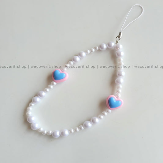 Pink& Blue Heart with Pearls Mobile Charm