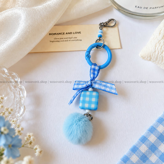 Blueberry Gingham Puff Charm With Holder
