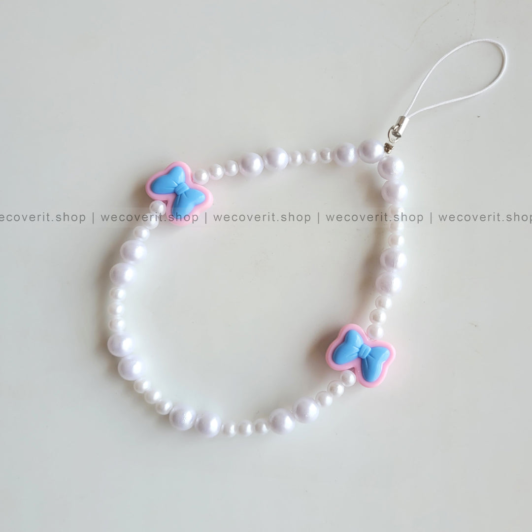 Pink & Blue Bow with Pearls Mobile Charm