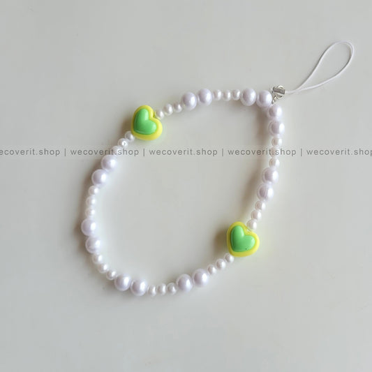 Yellow & Green Heart with Pearls Mobile Charm