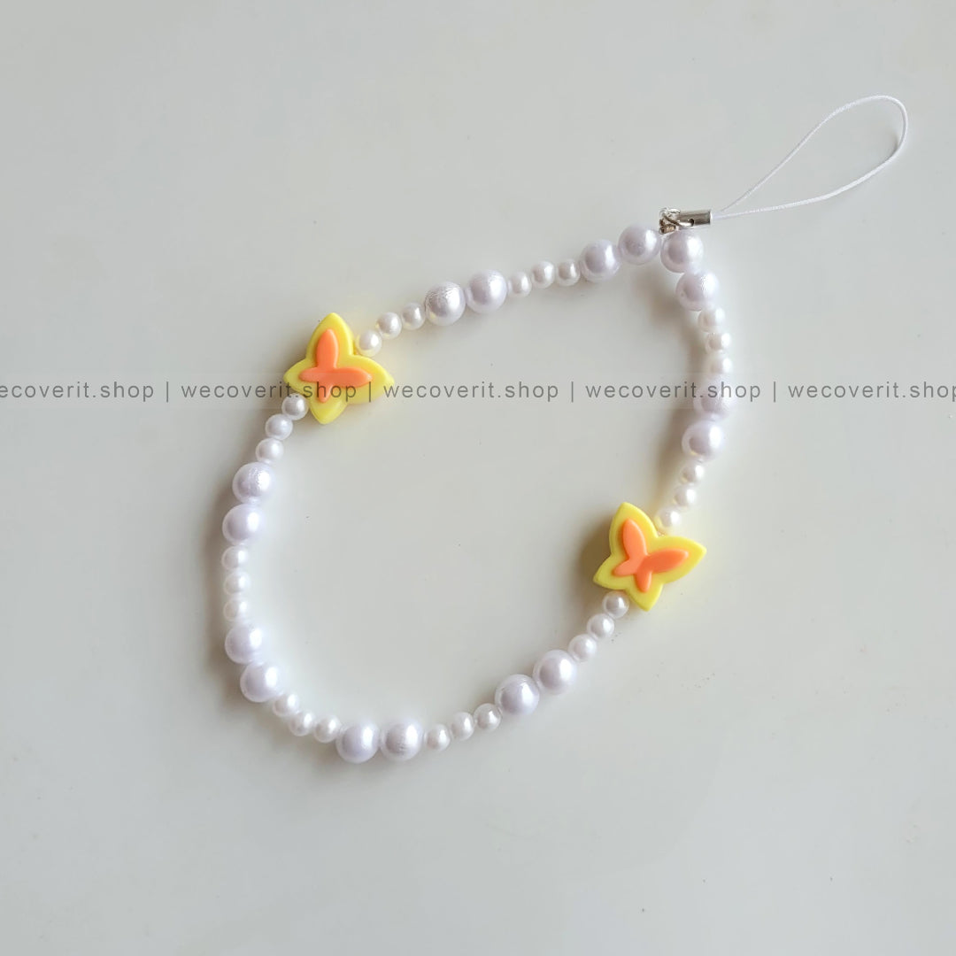 Yellow & Orange Butterfly with Pearls Mobile Charm