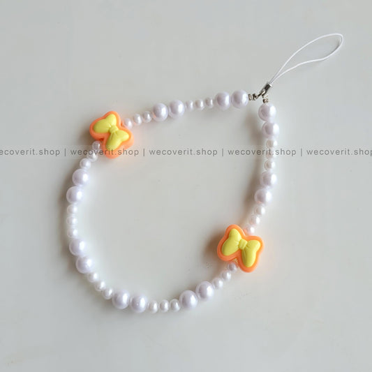 Orange & Yellow Bow with Pearls Mobile Charm