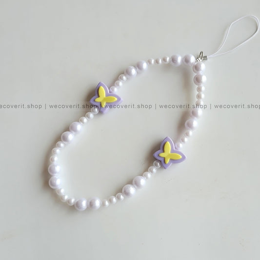 Purple & Yellow Butterfly with Pearls Mobile Charm