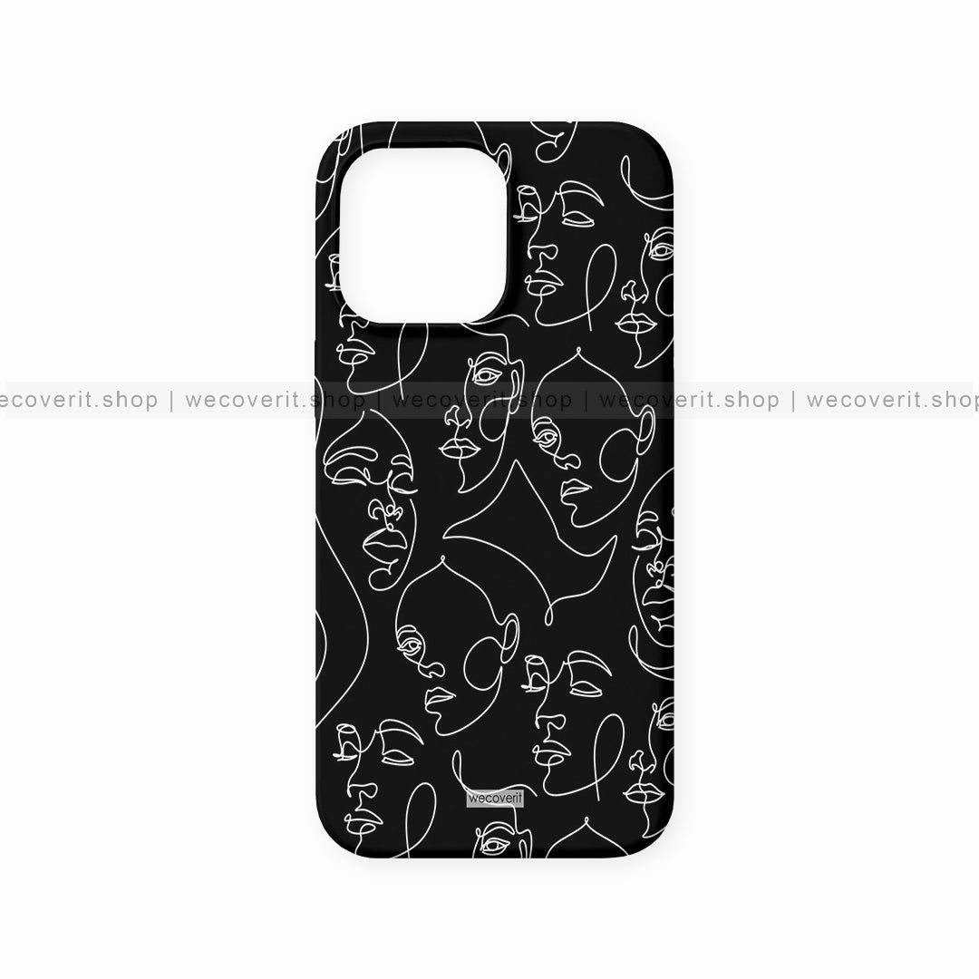 Black & White Line Faces Abstract Art Mobile Cover