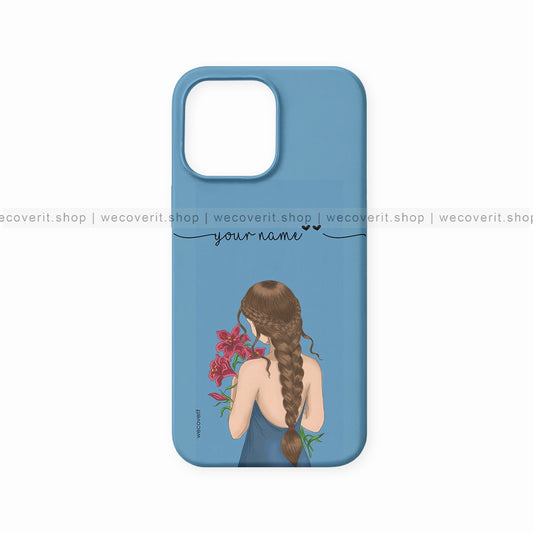 Girl With Flowers In Blue BG Girl Illustration Mobile Cover