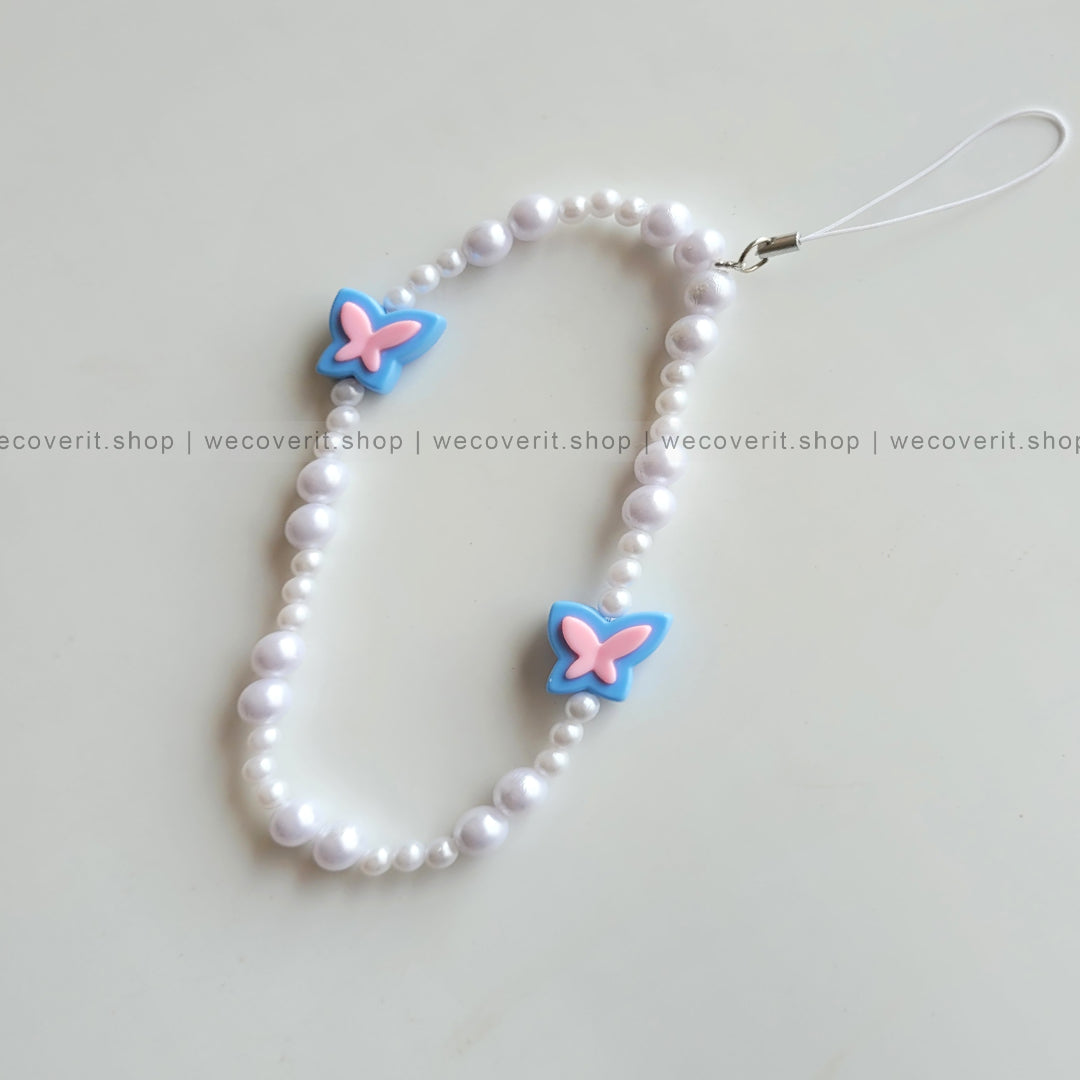 Blue & Pink Butterfly with Pearls Mobile Charm