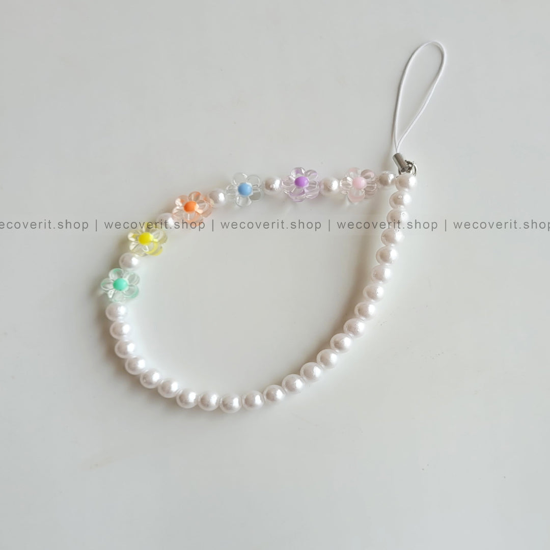 Colorful Flowers with Pearls Mobile Charm