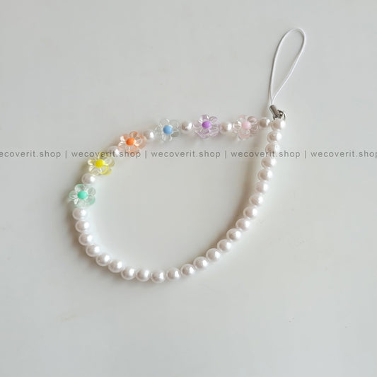 Colorful Flowers with Pearls Mobile Charm