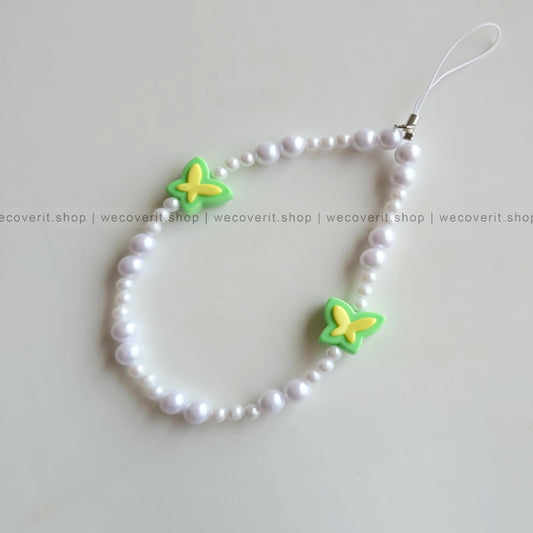 Green & Yellow Butterfly with Pearls Mobile Charm