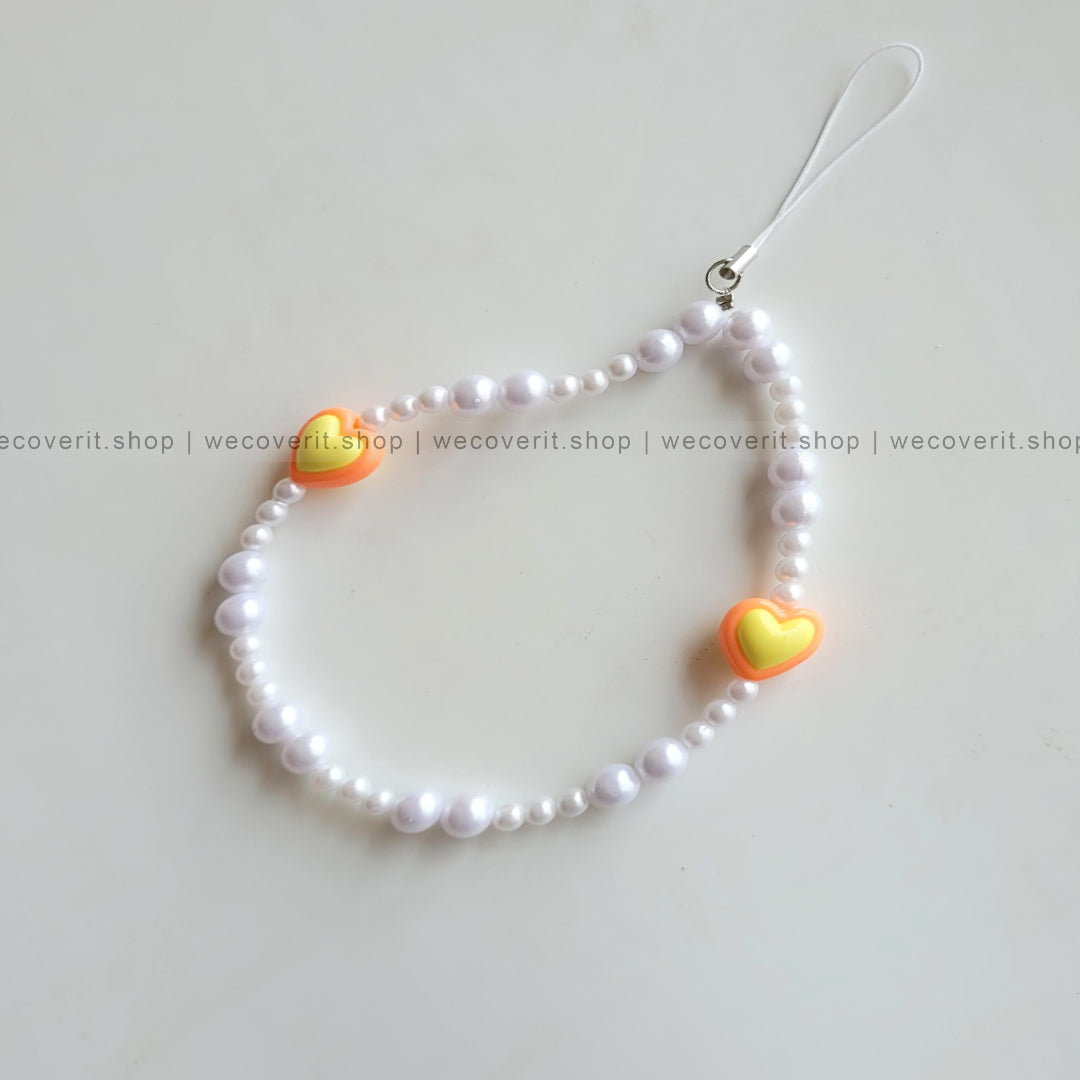 Orange & Yellow Heart with Pearls Mobile Charm