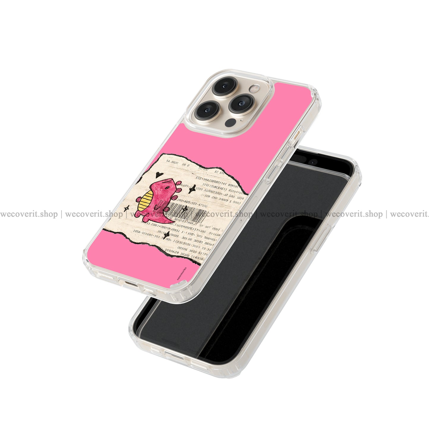 Paper Dino Pink Transparent Mobile Cover