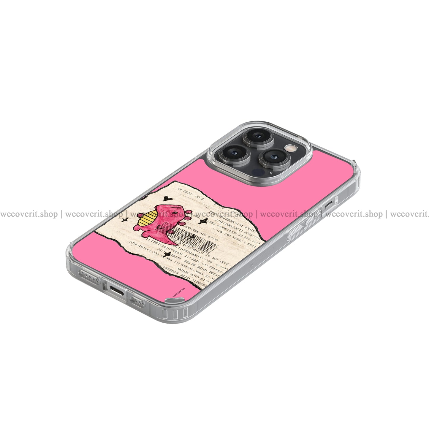 Paper Dino Pink Transparent Mobile Cover
