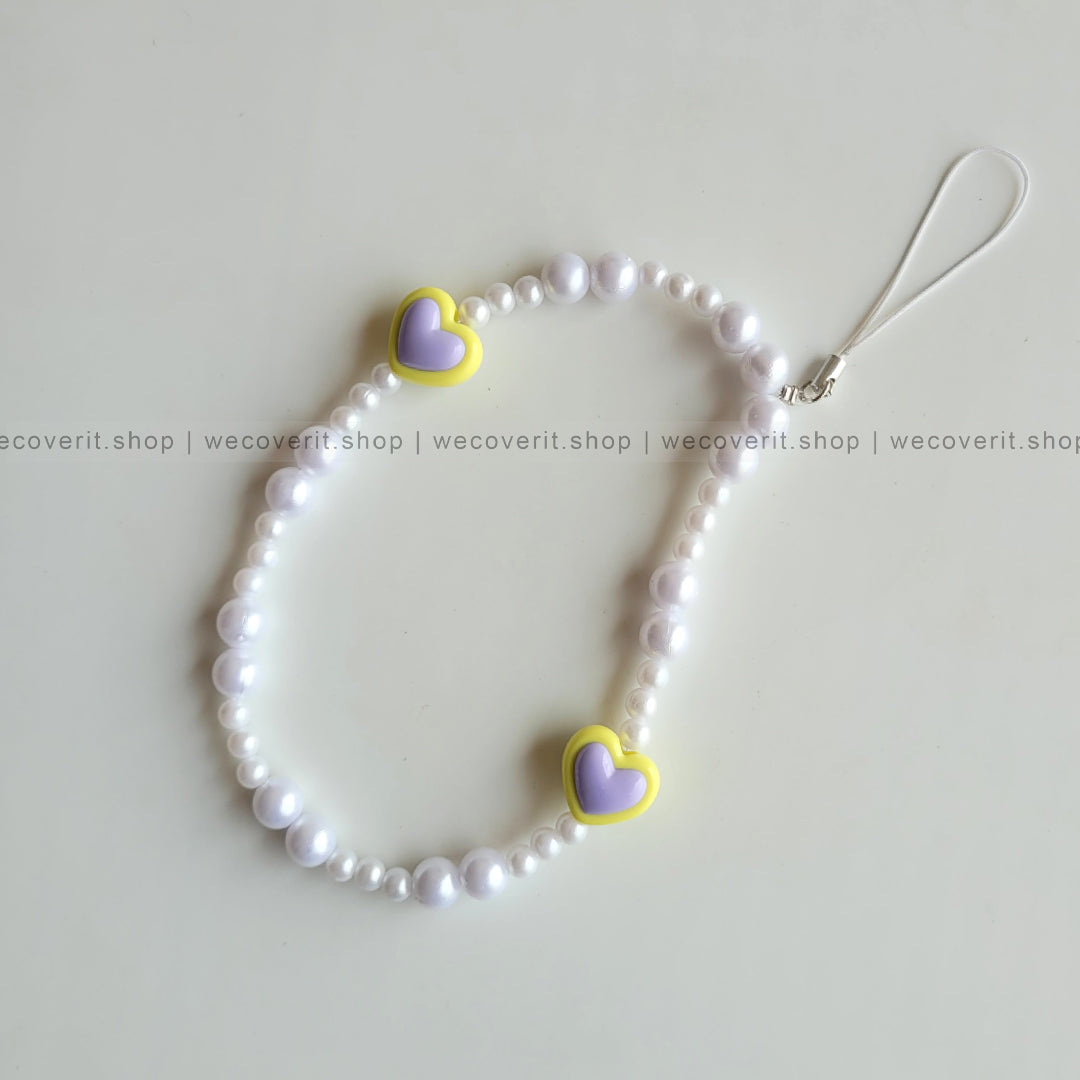 Yellow & Purple Heart with Pearls Mobile Charm (Copy)