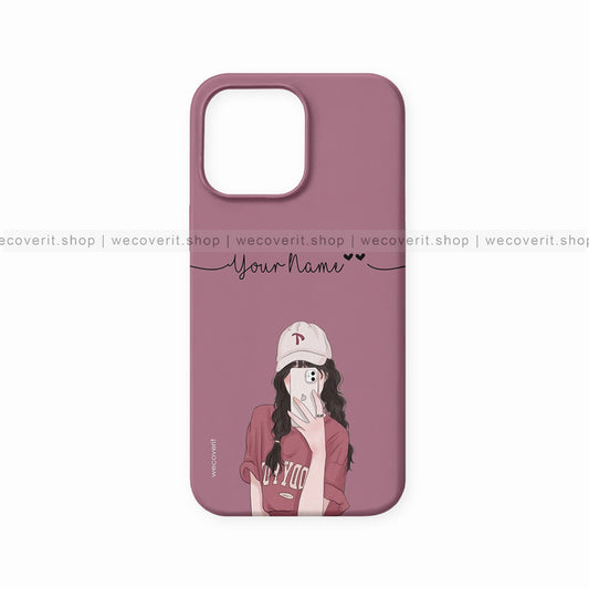 Purple Selfie Girl Illustration Name Mobile Cover