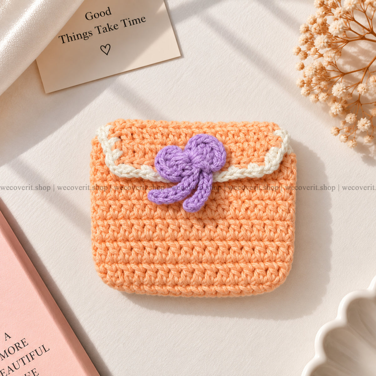 Crochet Peach Bliss Earphones Case