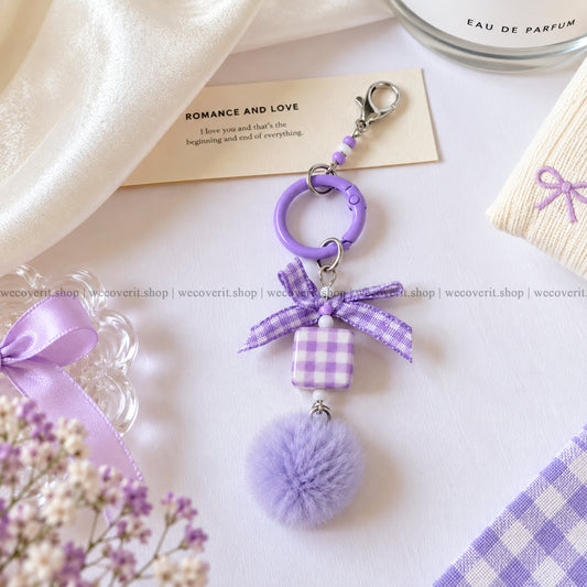 Lavender Gingham Puff Charm With Holder