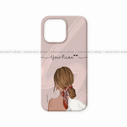 Pinkk Girl with Abstract Design Illustration Name Mobile Cover