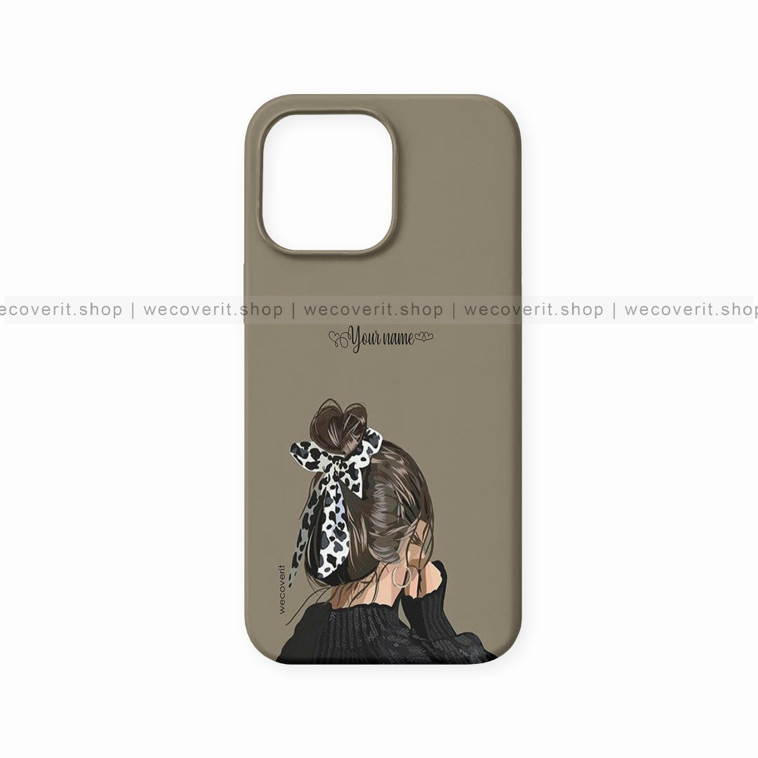 Olive Girl with Cow Bow Illustration Name Mobile Cover