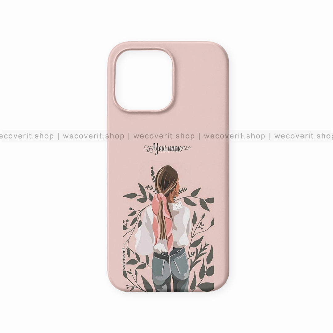 Brown Girl with Leaves Illustration Name Mobile Cover