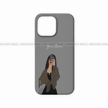 Grey Selfie Girl Illustration Name Mobile Cover