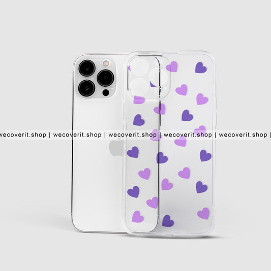 Purple Heart Pattern Clear Transparent Cover