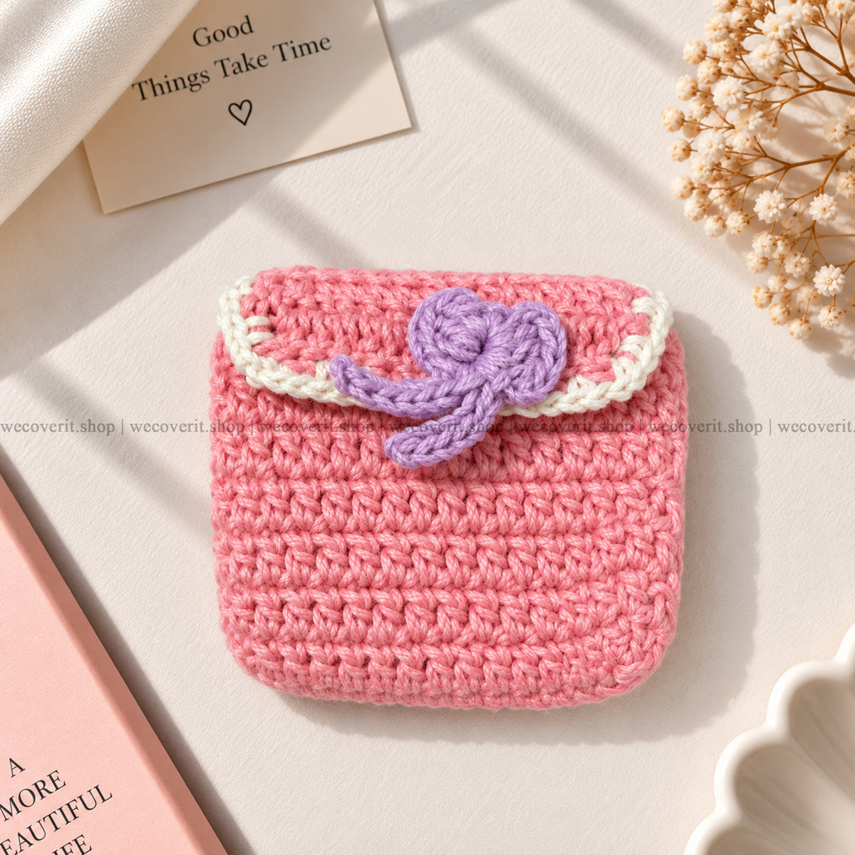 Crochet Pink Earphones Case