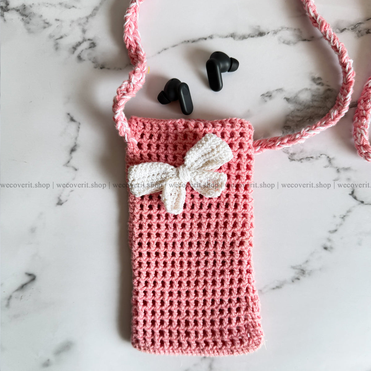 Blush Bow Crochet Phone Sling