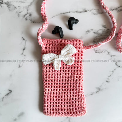 Blush Bow Crochet Phone Sling