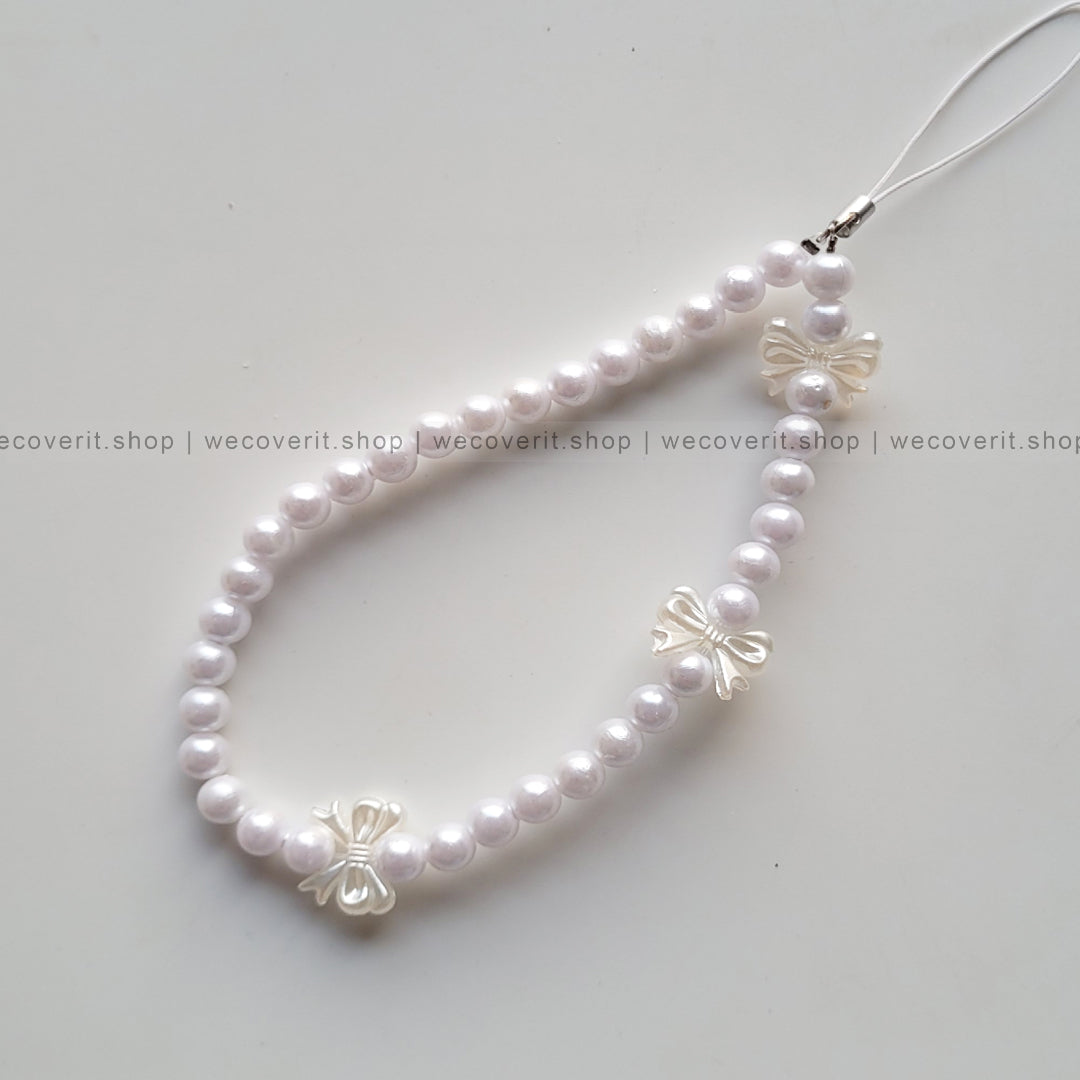 White Tiny Bow with Pearls Mobile Charm