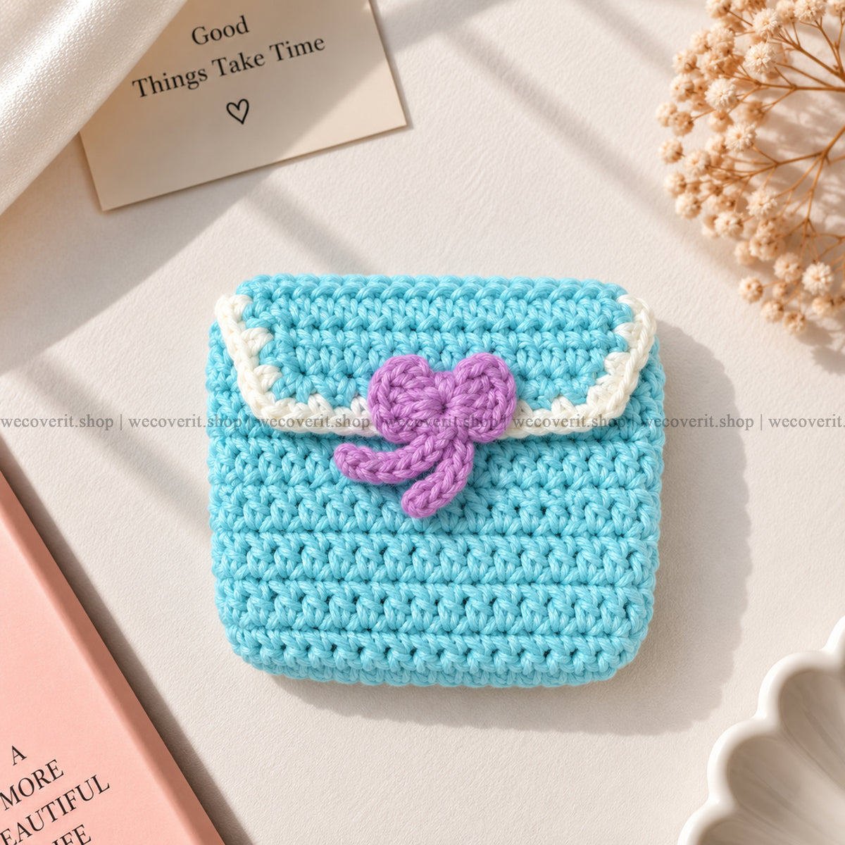 Crochet Light Blue Earphones Case