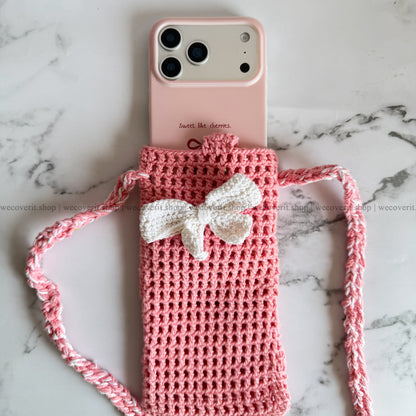 Blush Bow Crochet Phone Sling