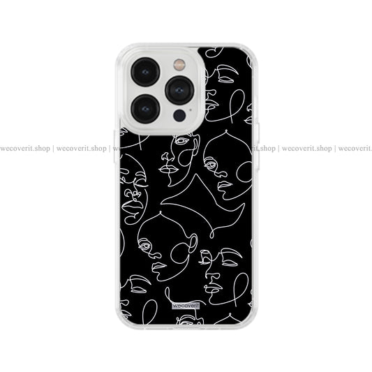 Black And White Line Faces Abstract Art Soft Mobile Cover